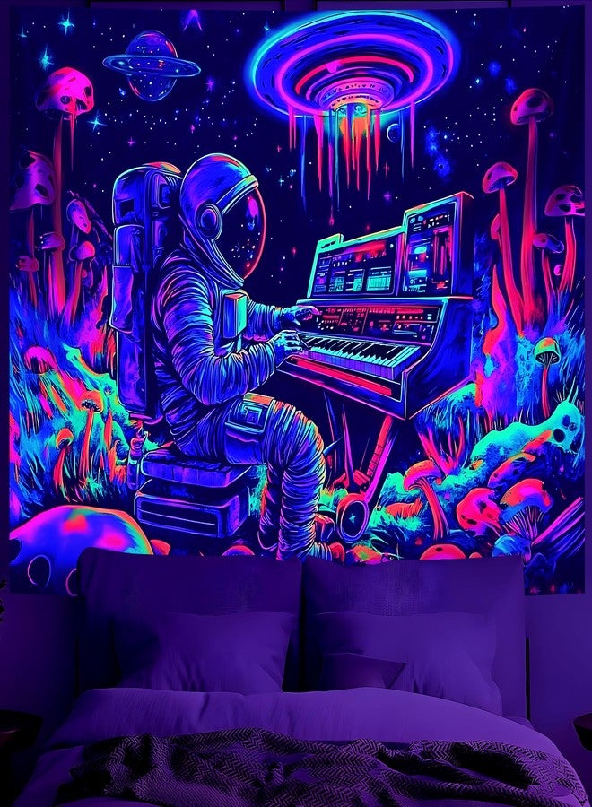 BVBOX Astronaut Space Blacklight Tapestry 79"x59", UV Reactive Astronaut Electronic Piano Universe Galaxy Planet Glow in Dark Music Tapestries, Black Light Neon Upright Poster Wall Hanging Backdrop Decor for Bedroom Living Room - Image 1